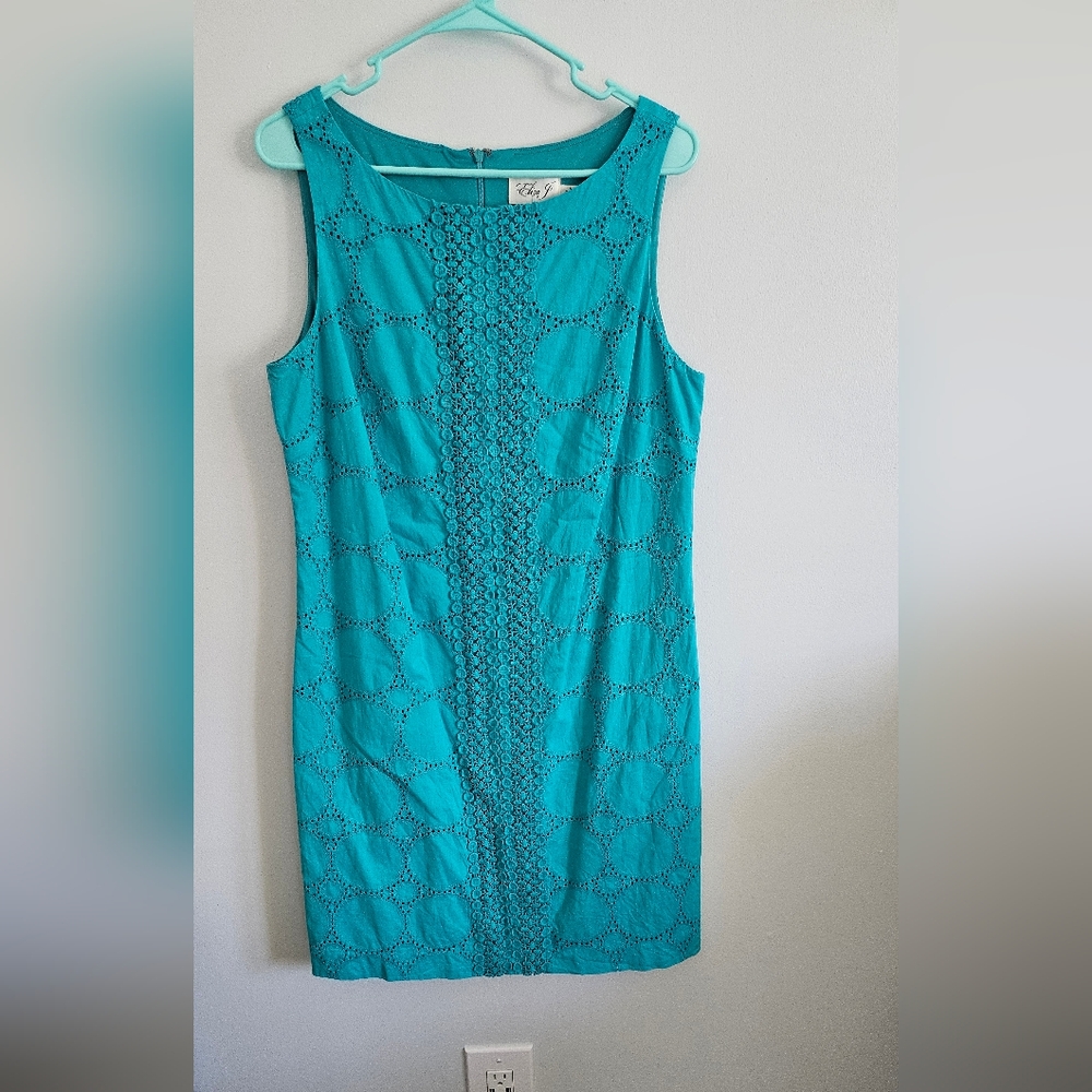 Eliza J Turquoise Eyelt Sheat Dress - Sleeveless Lace Detail